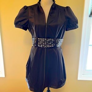 Bebe Chocolate Brown Zip Dress with Adjustable Belt